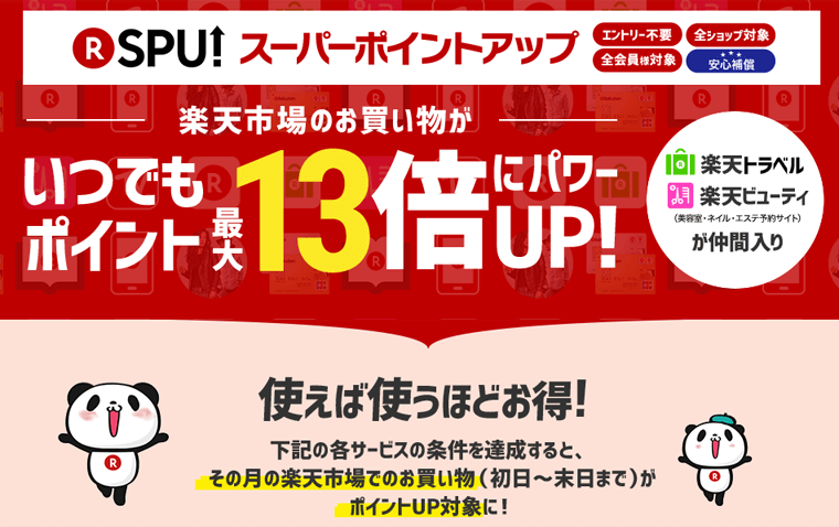 楽天市場での買い物がポイント最大13倍にパワーUP！その内容は？